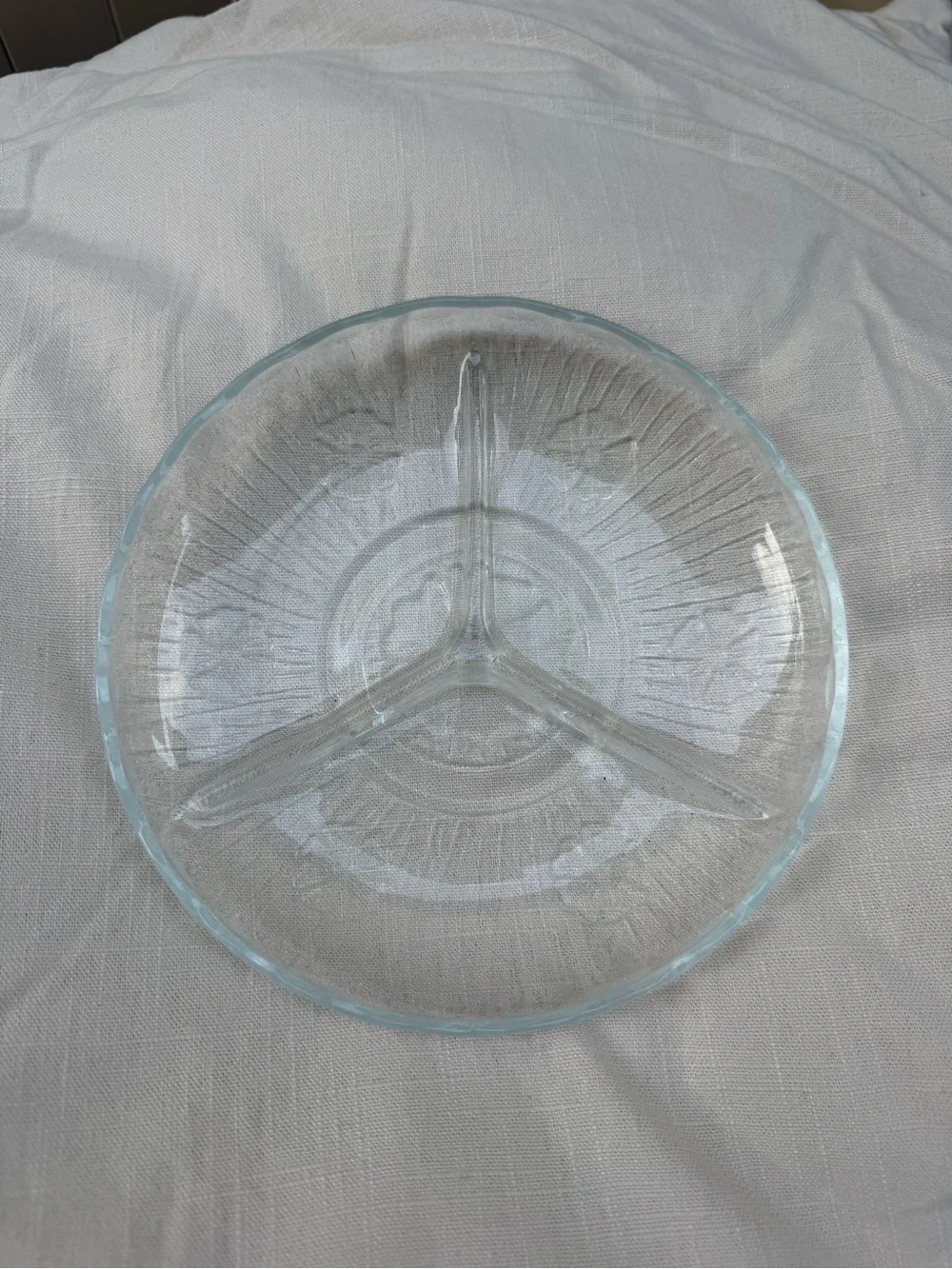 Vintage 1980s clear pressed glass divided serving dish,